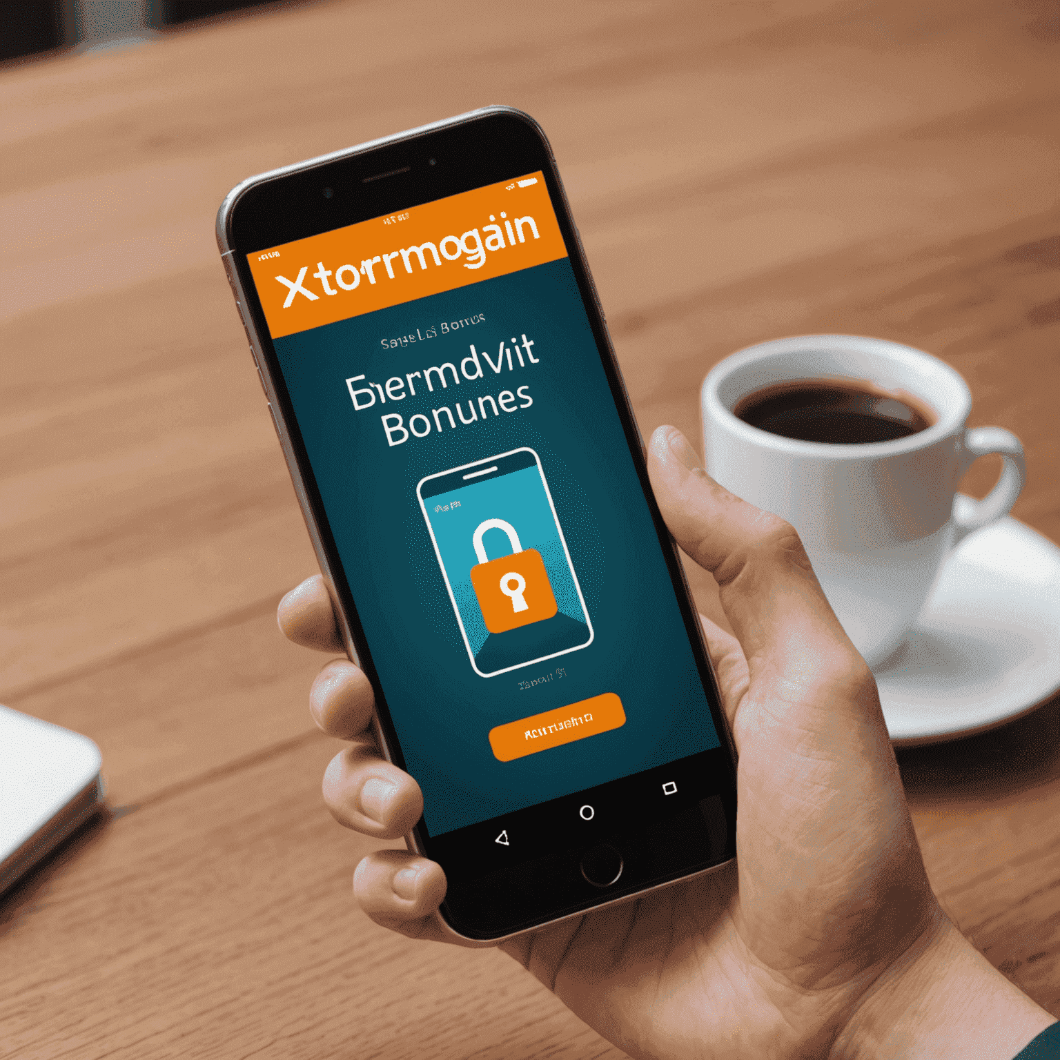 Animated gif showing a hand clicking on a mobile phone screen to redeem bonuses, with xtormgain logo